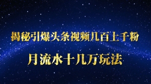 揭秘引爆头条视频几百上千粉月流水十几万玩法