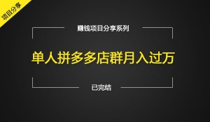 单人操作拼多多店群赚钱