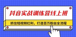 抖音实战训练营线上班，抓住短视频红利，打造百万粉丝全流程