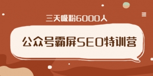 公众号霸屏SEO特训营，通过公众号被动精准引流，三天吸粉6000人（无水印）