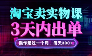 淘宝卖实物 3天出单，操作超过一个月，每天300+